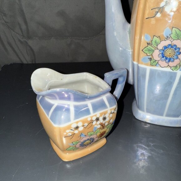Lusterware Tea Set Made in Japan Floral Peach Luster Teapot Sugar Creamer Set - Picture 11 of 16